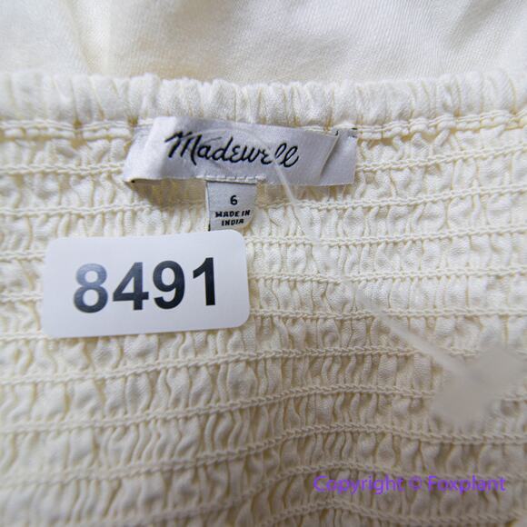 NEW Madewell Linen-Cotton Puff-Sleeve Mini Dress, lighthouse, size 6 - Picture 12 of 16